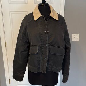 Greige Women's barn Jacket with Tan Collar